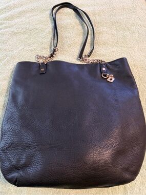 Michael Kors Black Leather Tote Bag Gold Chain Shoulder Purse